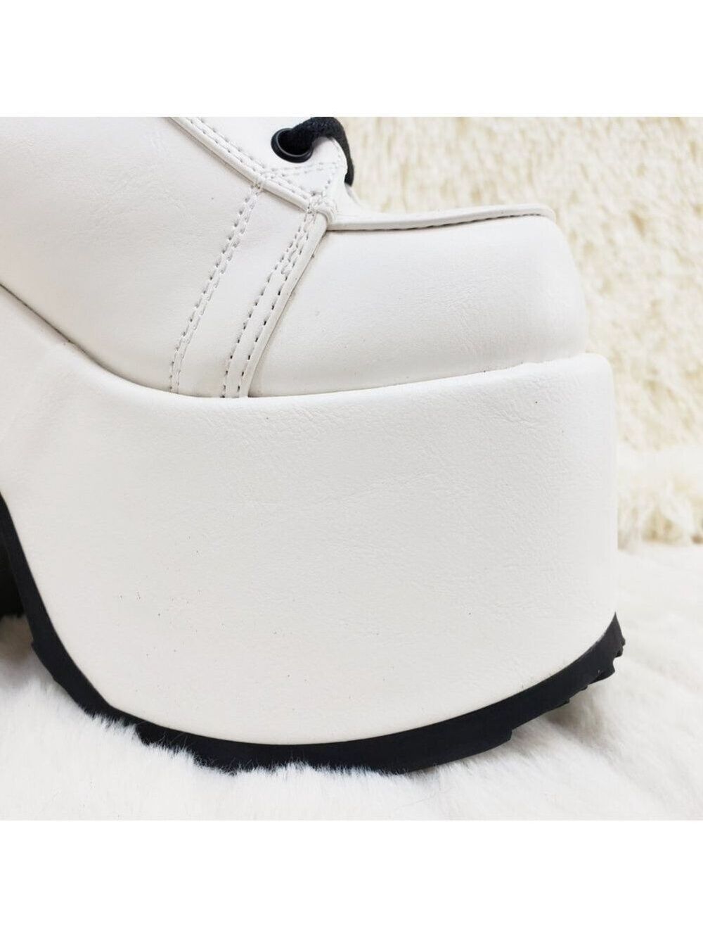 White Matte Chunky Platform Goth Punk Ankle Boots Camel - Picture 3 of 14